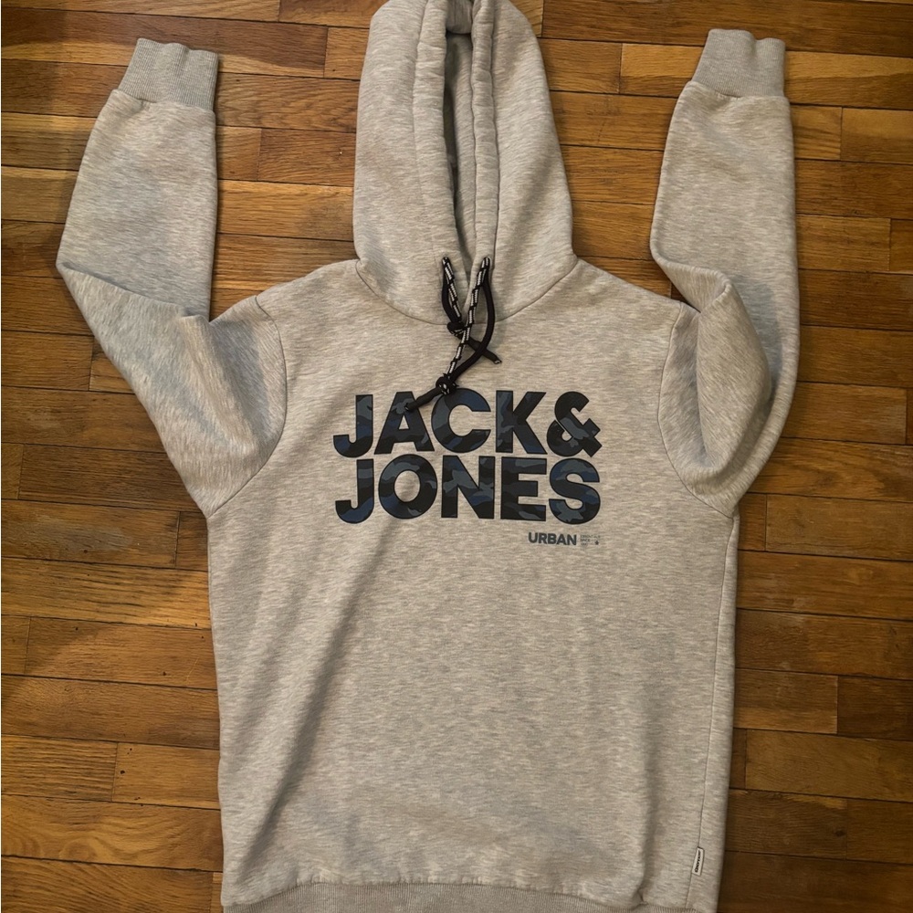 Jack & Jones Light Gray Crewneck Hoodie with Navy Logo